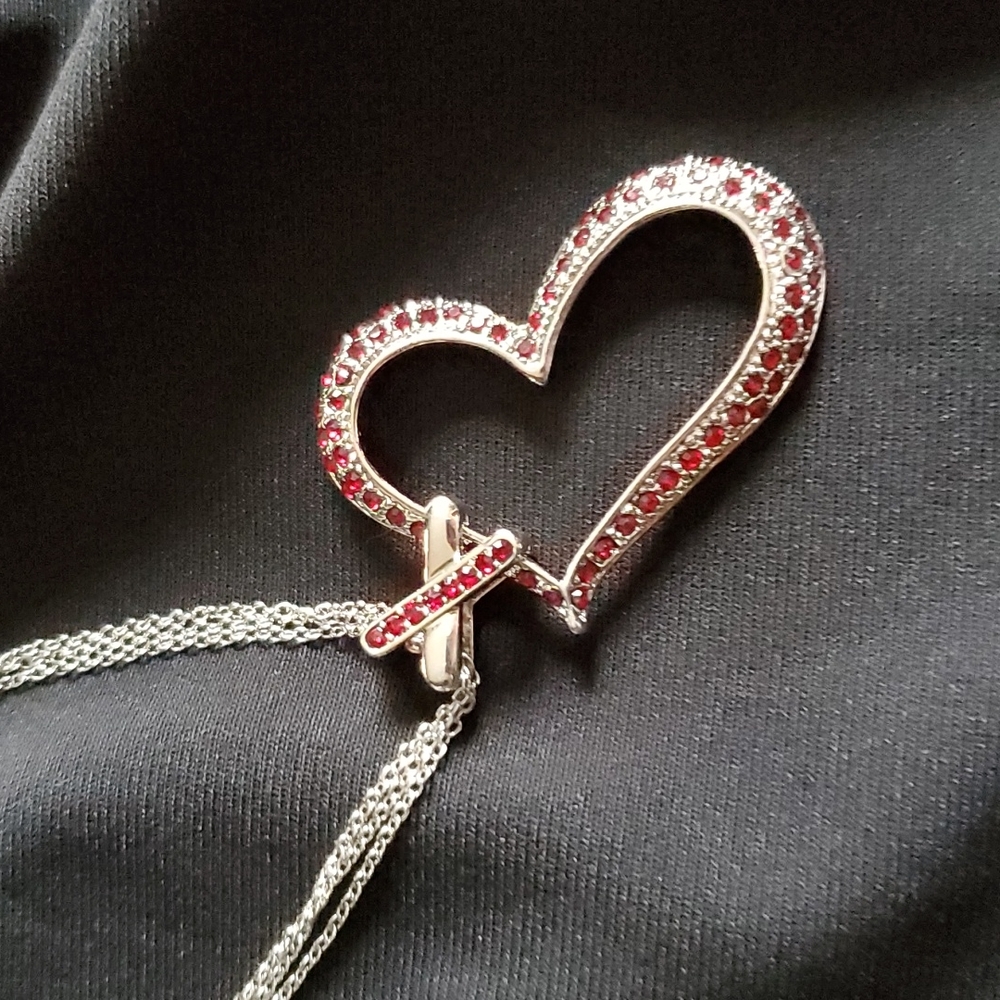 Triple Chain Heart Pendant Necklace